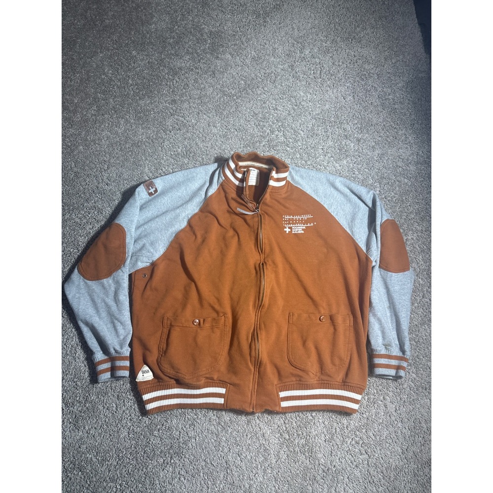 Vintage Rocawear Denim Engineers Varsity Track Jacket Burnt Orange Gray Mens 3XL